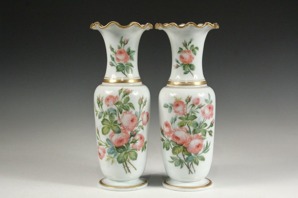 PAIR OF GLASS VASES - 19th c. Large Opaline Baluster (1 of 5)