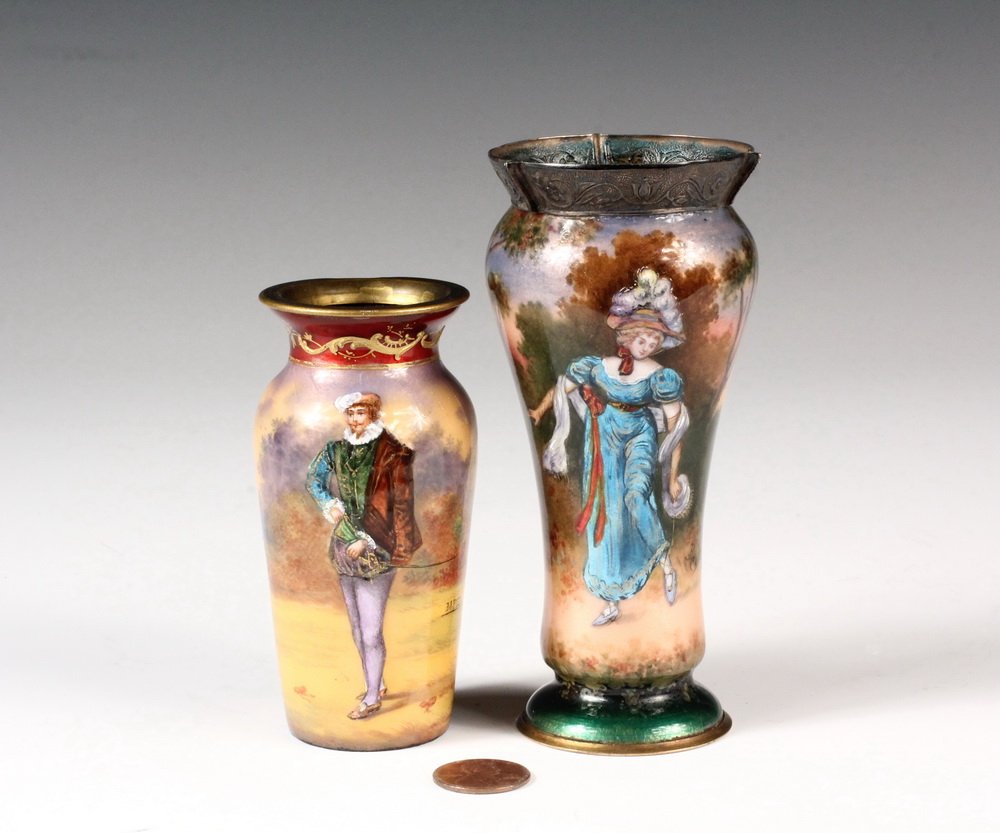 (2) MINIATURE ENAMELED VASES - Late 19th c. French (1 of 3)