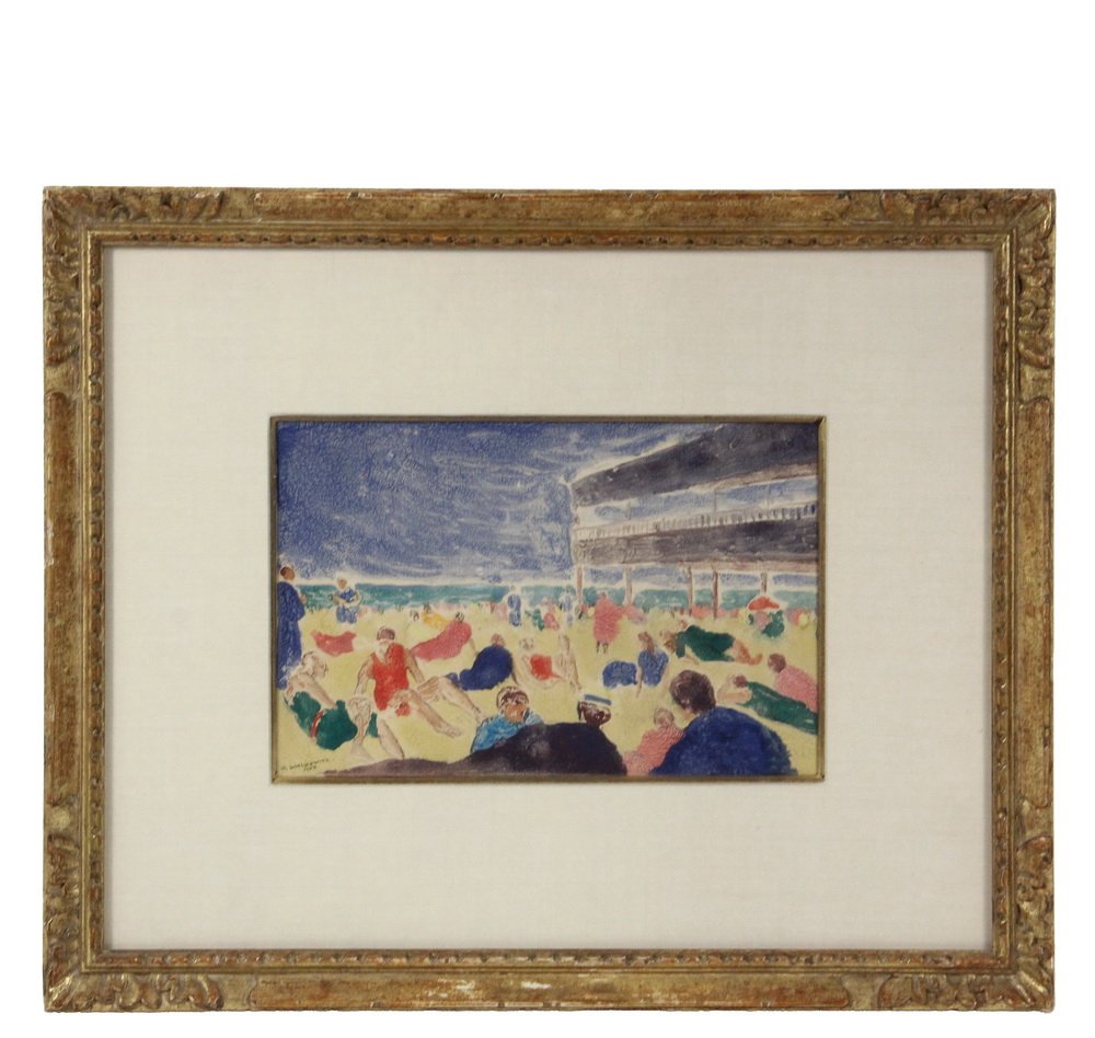 ABRAHAM WALKOWITZ (NY/Russia, 1878-1965) - "Coney: ABRAHAM WALKOWITZ (NY/Russia, 1878-1965) - "Coney Island", color monotype, signed lower left and dated 1909, with Bernard Dananberg Galleries of NYC label verso giving title. In handcarved gilt frame