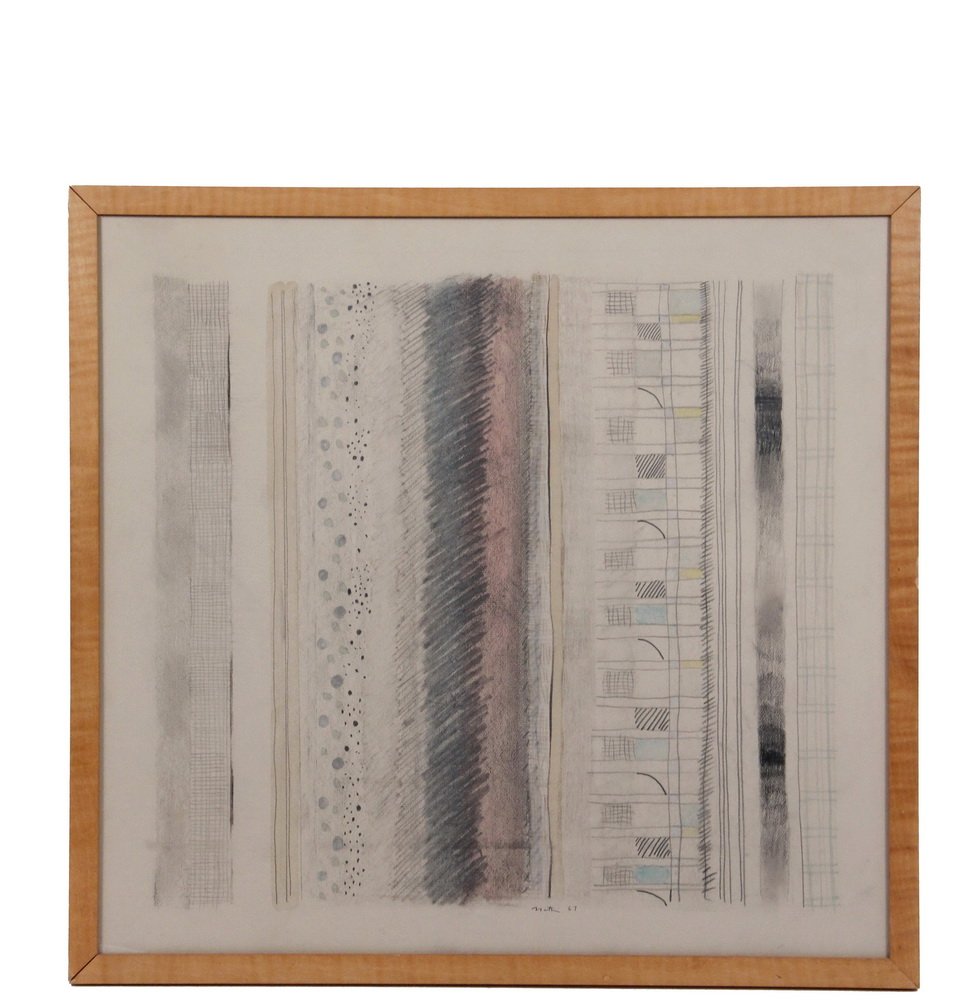 ROBERT NATKIN (NY, 1930-2010) - Abstract, mixed media: ROBERT NATKIN (NY, 1930-2010) - Abstract, mixed media on paper, signed lower center and dated '67, in a wavy maple box frame, matted and glazed, OS: 19 3/4" x 21", SS: 18 1/4" x 19 1/2". Fine conditio