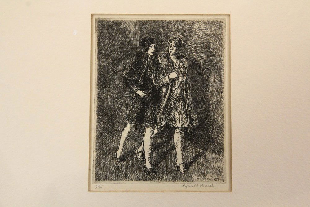 REGINALD MARSH (NY/VT, 1898-1954) - "Two Flappers: REGINALD MARSH (NY/VT, 1898-1954) - "Two Flappers Walking", 1929, etching on paper, pencil signed and numbered 11/50, titled and dated in the lower margin in another's hand. Unframed. 4 7/8" x 3 3/4"