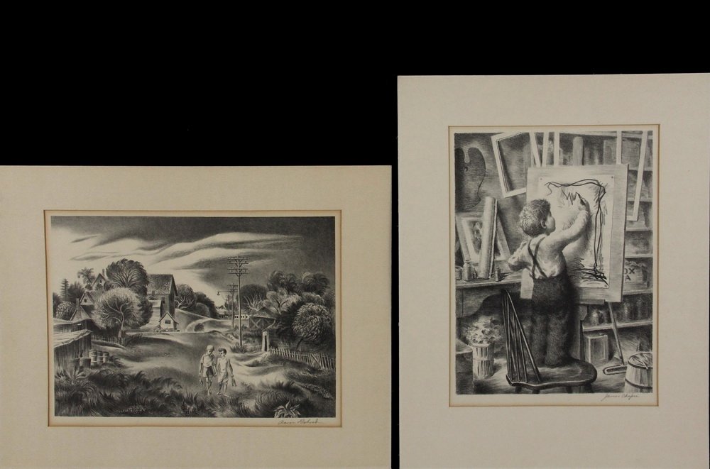 (2) Associated American Artists Lithographs: AARON: (2) Associated American Artists Lithographs: AARON BOHROD (WI/IL, 1907-1992) - "Summertime", 9 1/4" x 12 7/8" impression; JAMES CHAPIN (NY/Canada, 1887-1975) - "Composition", 11 3/4" x 8 7/8" impressi