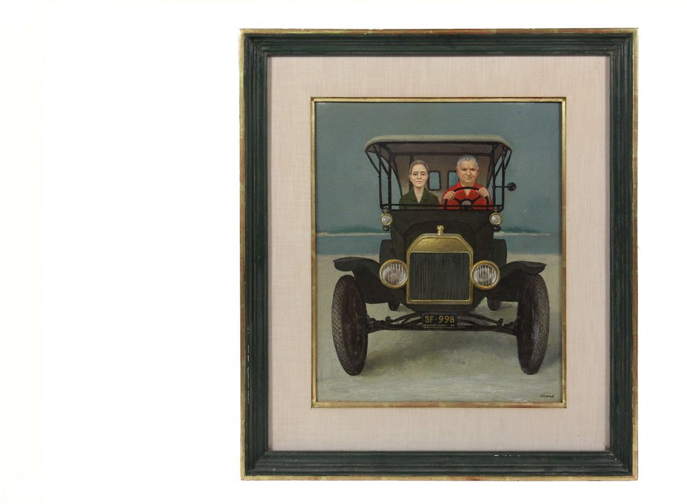 ROBERT PAUL SIVARD (DC/France, 1914-1990) - "Gina Knee: ROBERT PAUL SIVARD (DC/France, 1914-1990) - "Gina Knee and Alexander Brook", oil on mitered panel, signed lower right, signed, titled and dated verso, depicting the couple in a Ford Model T, viewed he