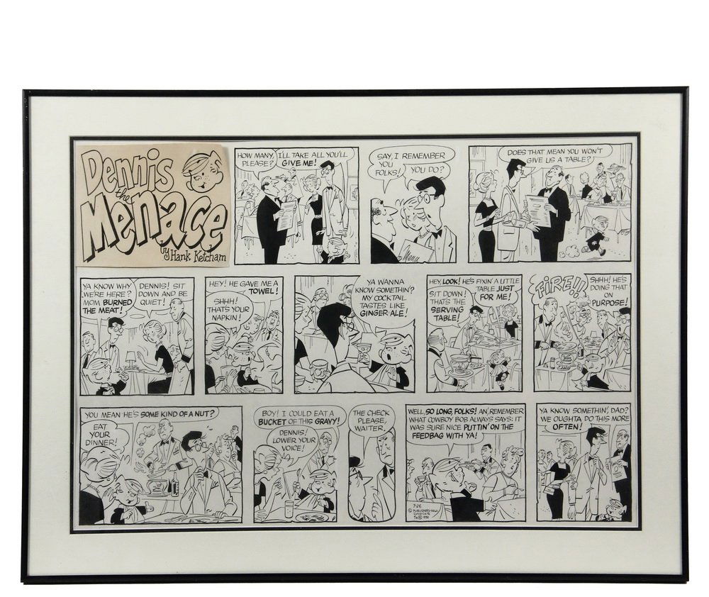 HANK KETCHAM (CA, 1920-2001) "Dennis the Menace",: HANK KETCHAM (CA, 1920-2001) "Dennis the Menace", Sunday Comic Strip Original Art dated 7/26/1970, india ink on illustration board, with applique printed title block, dated at bottom, consisting of th