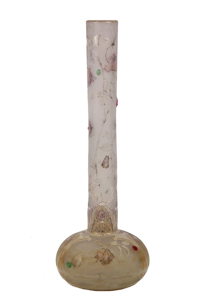 DAUM NANCY ART GLASS VASE - Monumental Cameo Glass: DAUM NANCY ART GLASS VASE - Monumental Cameo Glass Stalk Vase by Daum Nancy, Lorraine, France, circa 1900, signed in the large ground pontil in gold, indicating a possible exhibition piece, with the C