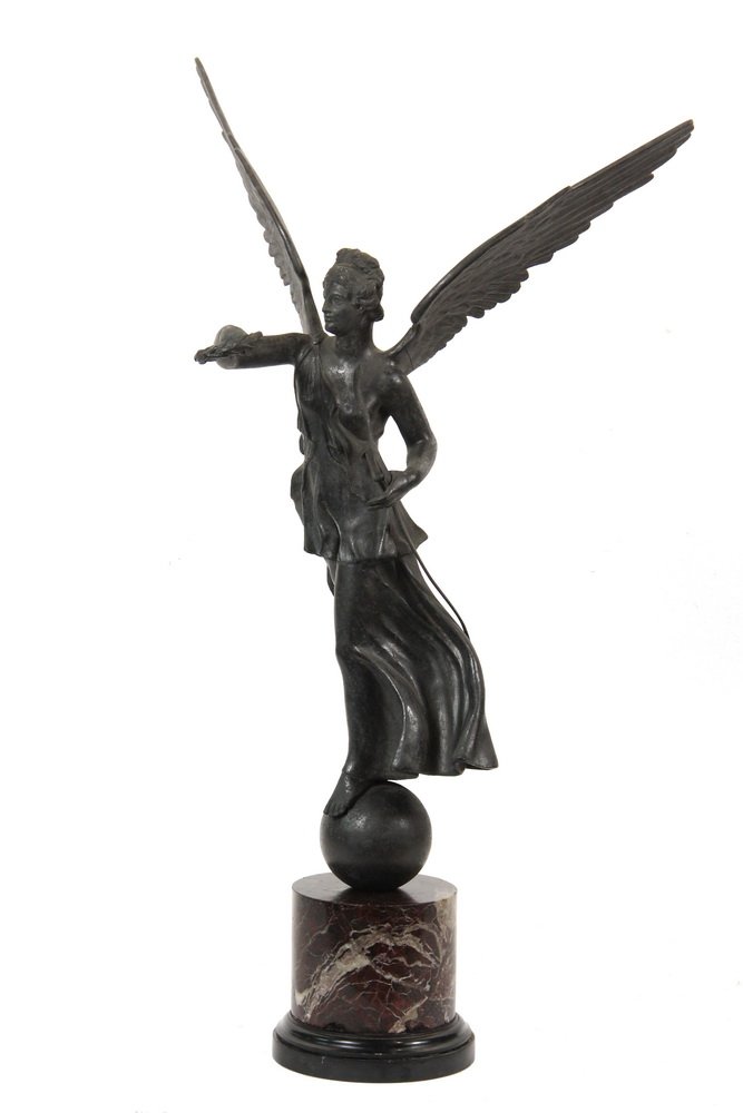 BRONZE SCULPTURE - Grand Tour Era Cast Bronze Scale: BRONZE SCULPTURE - Grand Tour Era Cast Bronze Scale Copy of the "Winged Victory" on the column in front of the Monument to Vittorio Emanuelle II in Rome by Mario Rutelli (1859-1941). Also used by the 