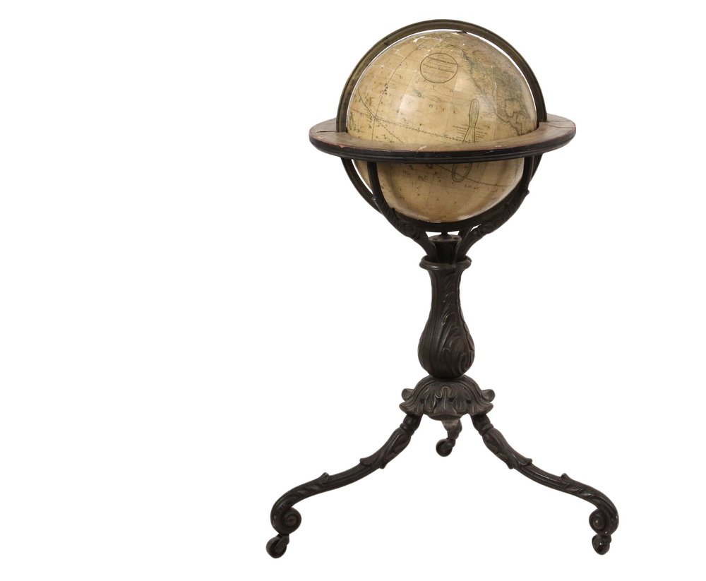 FLOORSTANDING GLOBE - Loring's Terrestrial Globe on: FLOORSTANDING GLOBE - Loring's Terrestrial Globe on cast iron stand, dated 1851, "Containing all the Late Discoveries and Geographical Improvements, also the Tracks of the most celebrated Circumnaviga