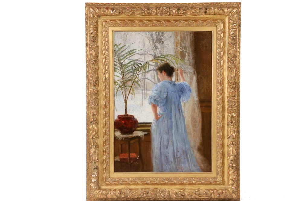 ROBERT KOEHLER (MI/WI, 1850-1917) - "First Snow,: ROBERT KOEHLER (MI/WI, 1850-1917) - "First Snow, Minnesota", oil on canvas, signed upper right, circa 1895, Babcock Galleries of NYC label verso, in replica ornate gilt frame, OS: 27" x 21", SS: 19 1/