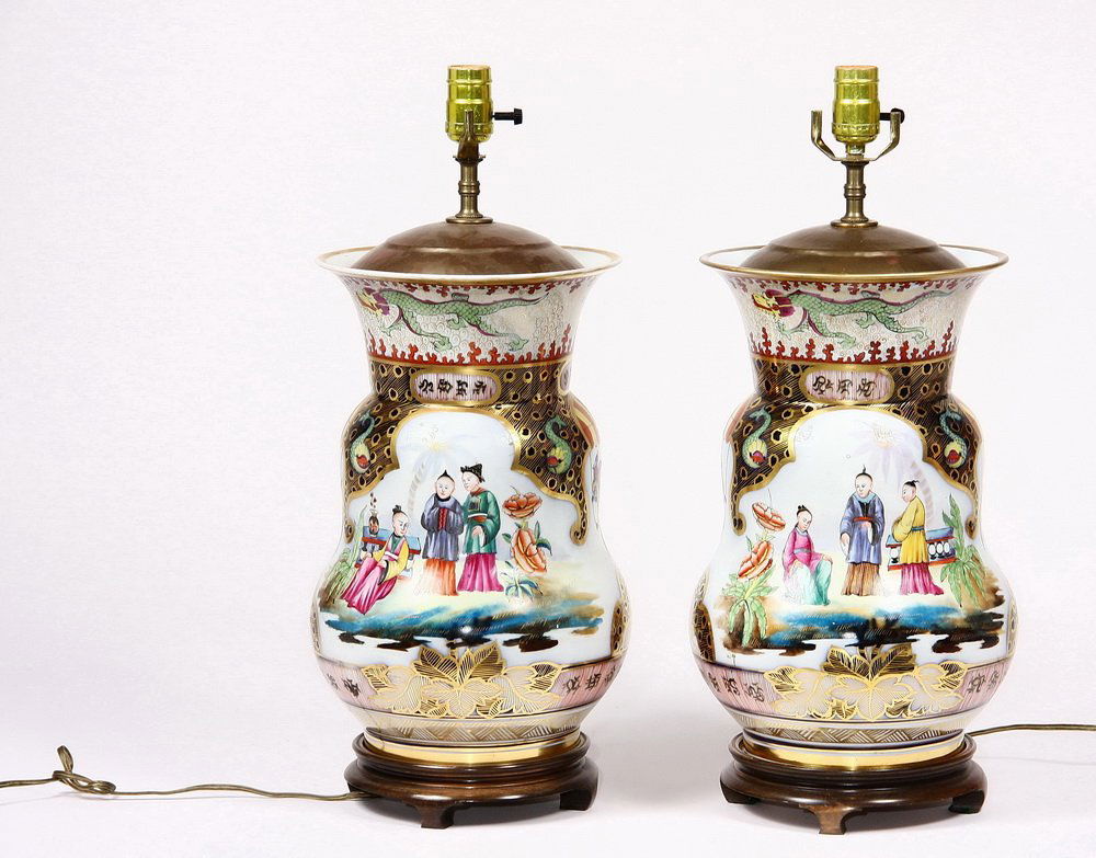 18TH C. PORCELAIN VASES AS LAMPS - Exceptional Pair of (1 of 6)