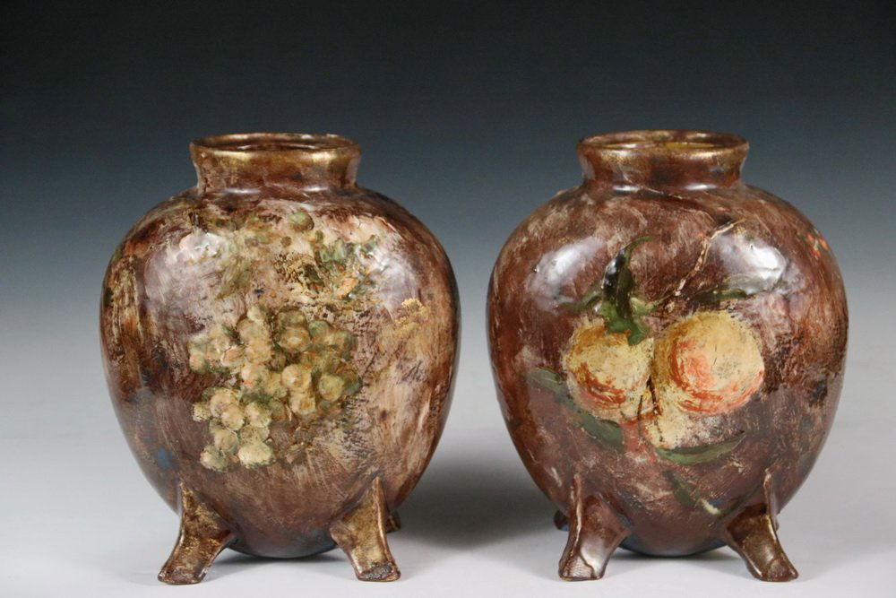 PR VASES - Pair of Haviland Limoges Art Pottery Footed (1 of 3)