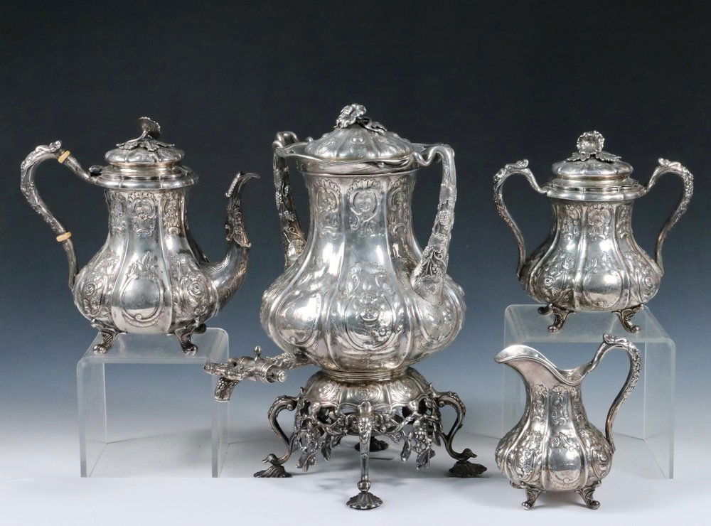 TEA SERVICE - (4) Piece American Rococo Coin Silver Tea (1 of 5)
