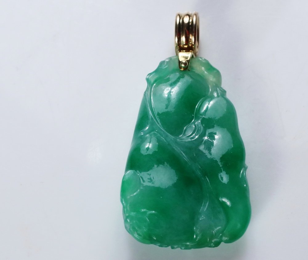 PENDANT - Apple Green Jade Carved Pendant with yellow (1 of 3)