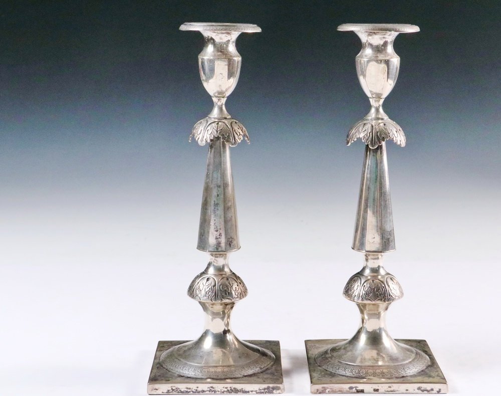 CANDLESTICKS - Pair of German or Polish 750-Silver (1 of 3)