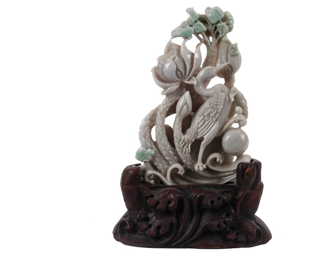 CHINESE JADE SCULPTURE - Kingfisher Among Flowers, in (1 of 5)