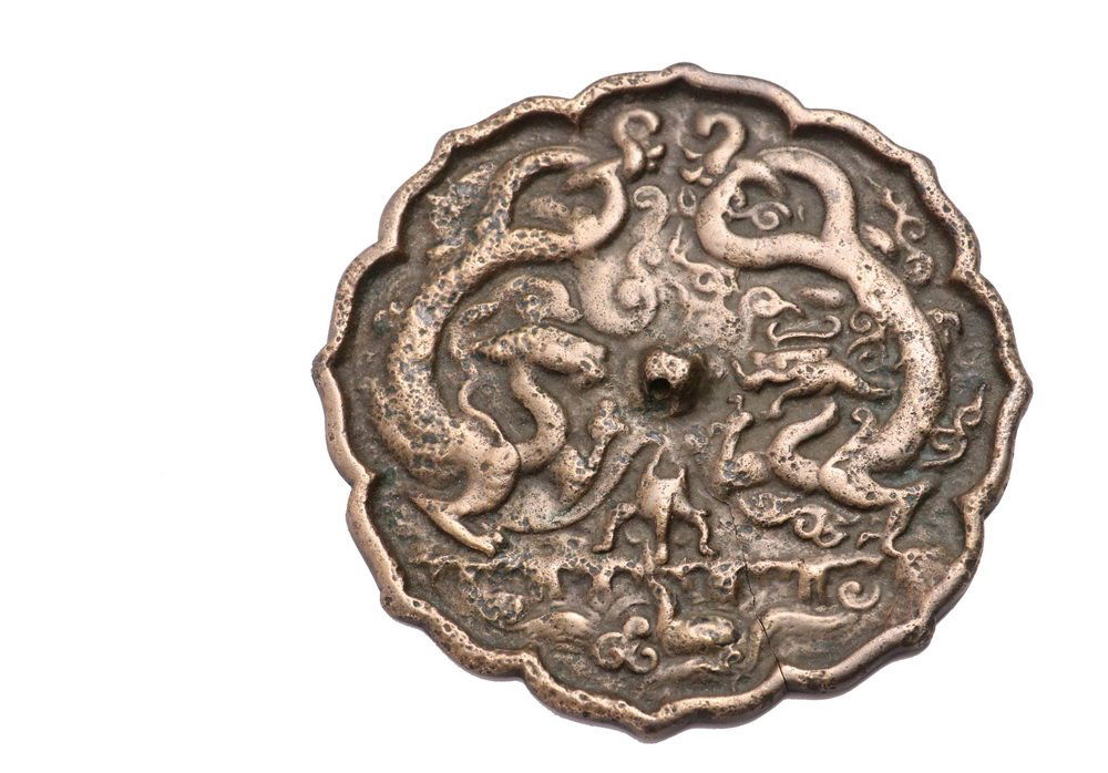 CHINESE HAND MIRROR - Tang Dynasty Bronze Mirror with (1 of 2)
