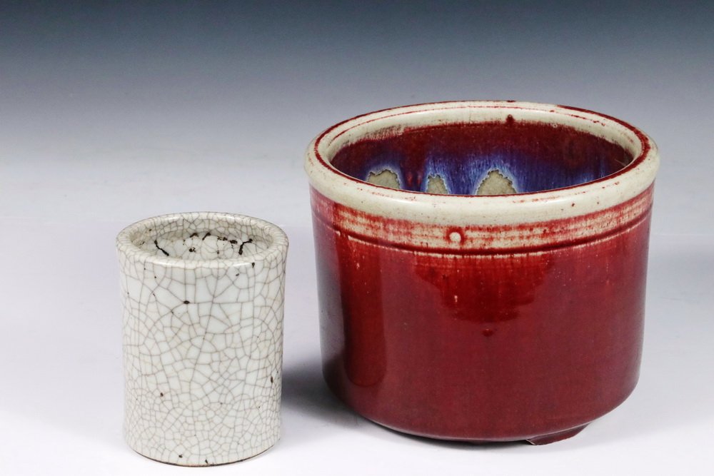 (2) JAPANESE BRUSH POTS - 19th c. Cylindrical Pots, the (1 of 3)