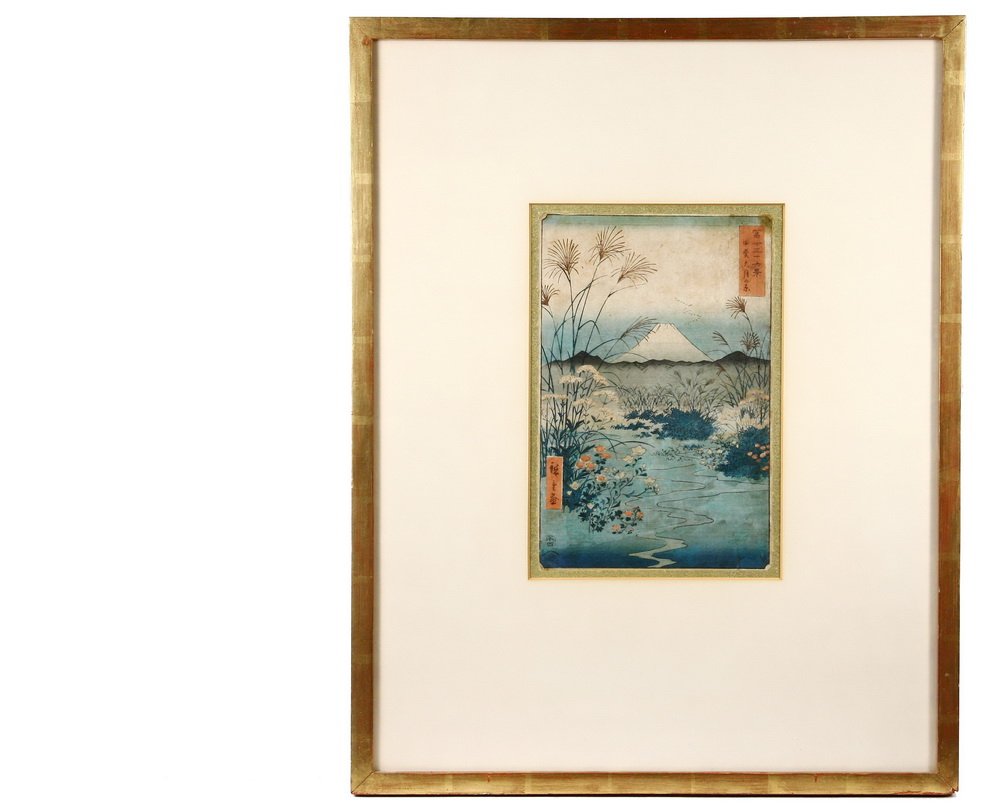 UTAGAWA HIROSHIGE (Japanese, 1797-1858) "Kai: UTAGAWA HIROSHIGE (Japanese, 1797-1858) "Kai otsukinohara" or "The Otsuki Plain in Kai Province", part of Thirty-six Views of Mount Fuji, oban woodblock print, ink and color on paper. First generation