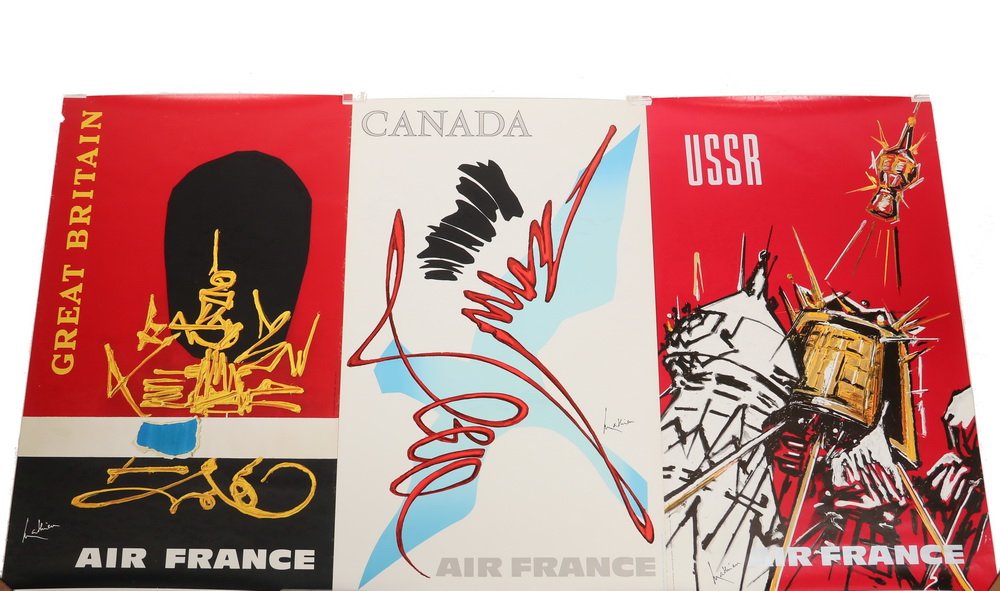 GEORGES MATHIEU (NY/France, 1921-2012) - (14) Air: GEORGES MATHIEU (NY/France, 1921-2012) - (14) Air France Travel Posters, color litho, 1968, including: Great Britian (chipped edge; Espana (torn edge); USSR; Canada; France; Francia; Germany; Italy; M