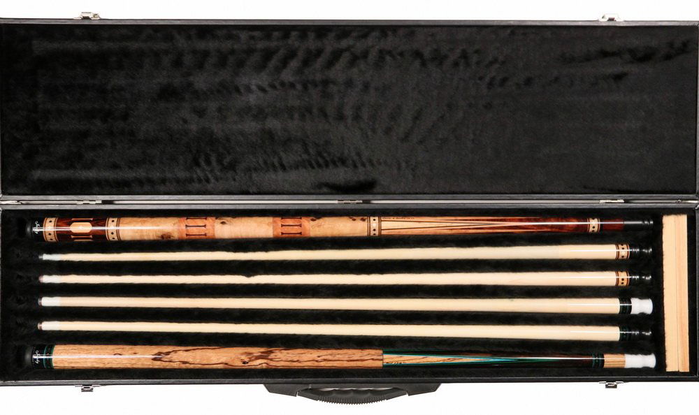 (2) CUSTOM SIGNED JACOBY POOL CUES IN ONE CASE Very