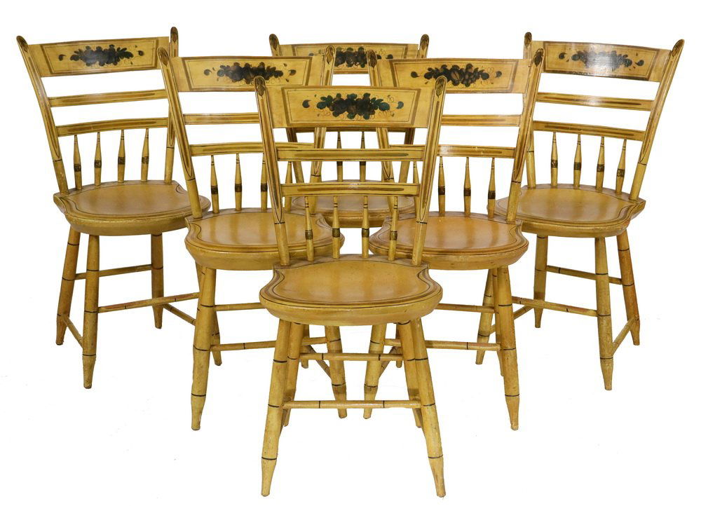 (6) COUNTRY CHAIRS - Early 19th c. Maine Made Yellow (1 of 4)