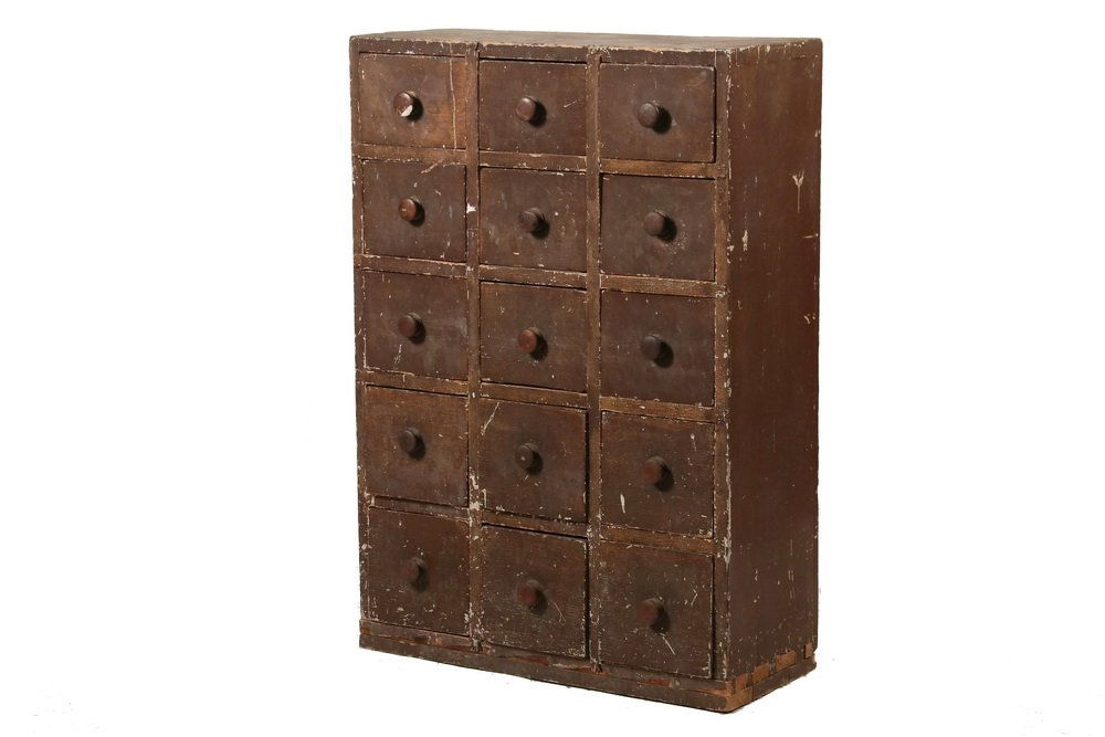15-DRAWER COLONIAL SPICE CABINET - 18th c. Pine (1 of 4)
