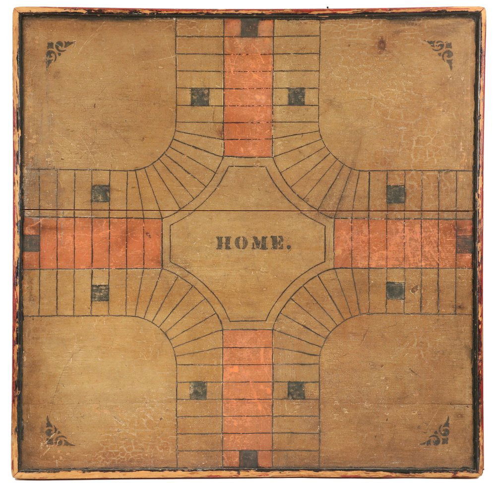 FOLK ART GAME BOARD - Primitive Painted Wood Checker & (1 of 2)