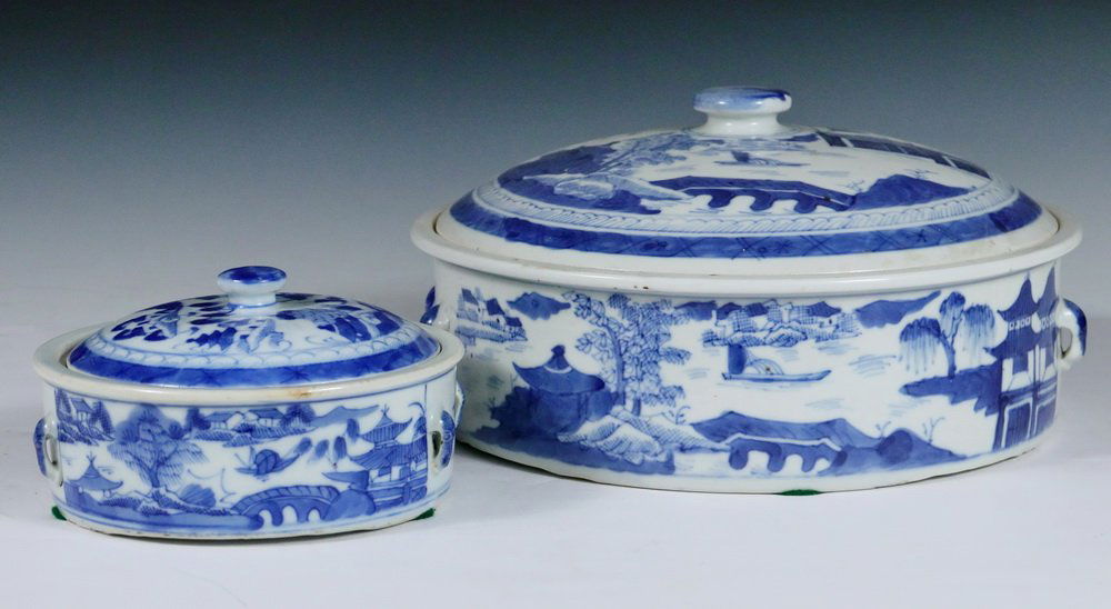VEGETABLE DISHES - (2) Chinese Export Canton Blue & (1 of 2)