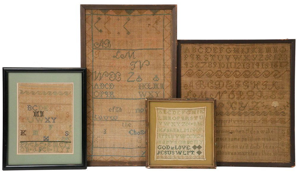 (4) FRAMED BATH, MAINE SAMPLERS - All early 19th c., (1 of 9)