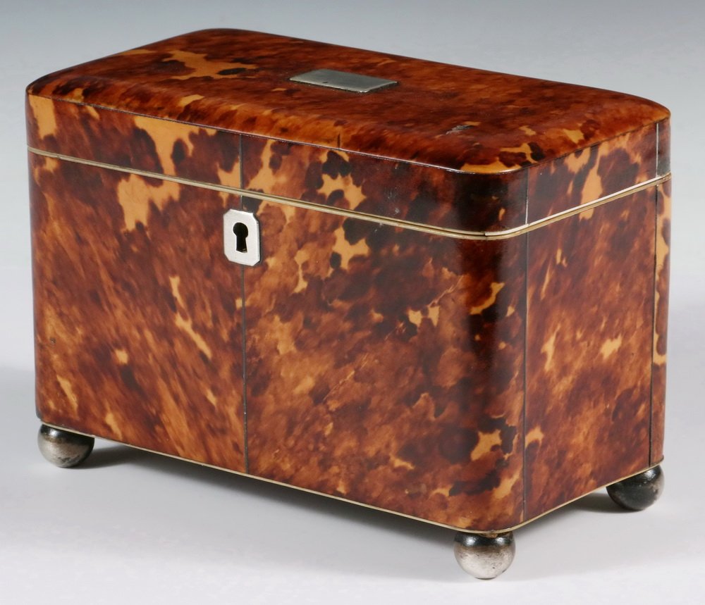 TORTOISESHELL TEA CADDY - 19th c. English Oblong (1 of 9)