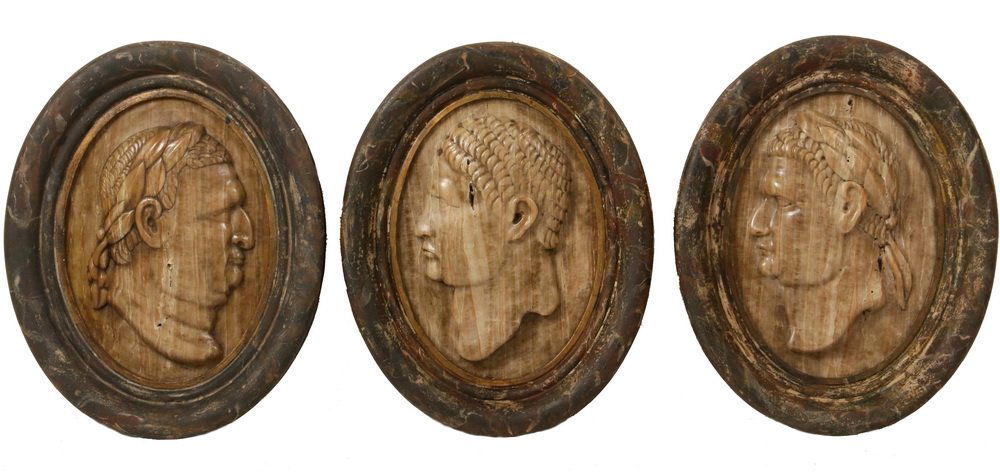 (3) ITALIAN OVAL MARBLE PORTRAITS - Large Profile Bas (1 of 8)