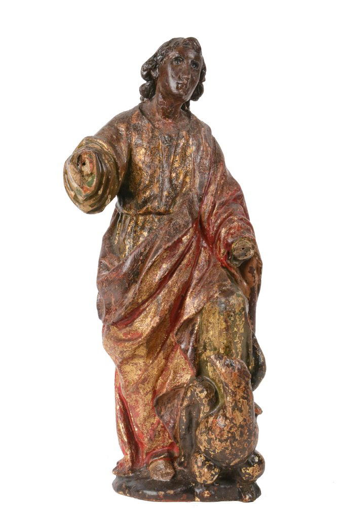 ECCLESIASTICAL CARVING - 19th c. Polychromed Figure of (1 of 5)