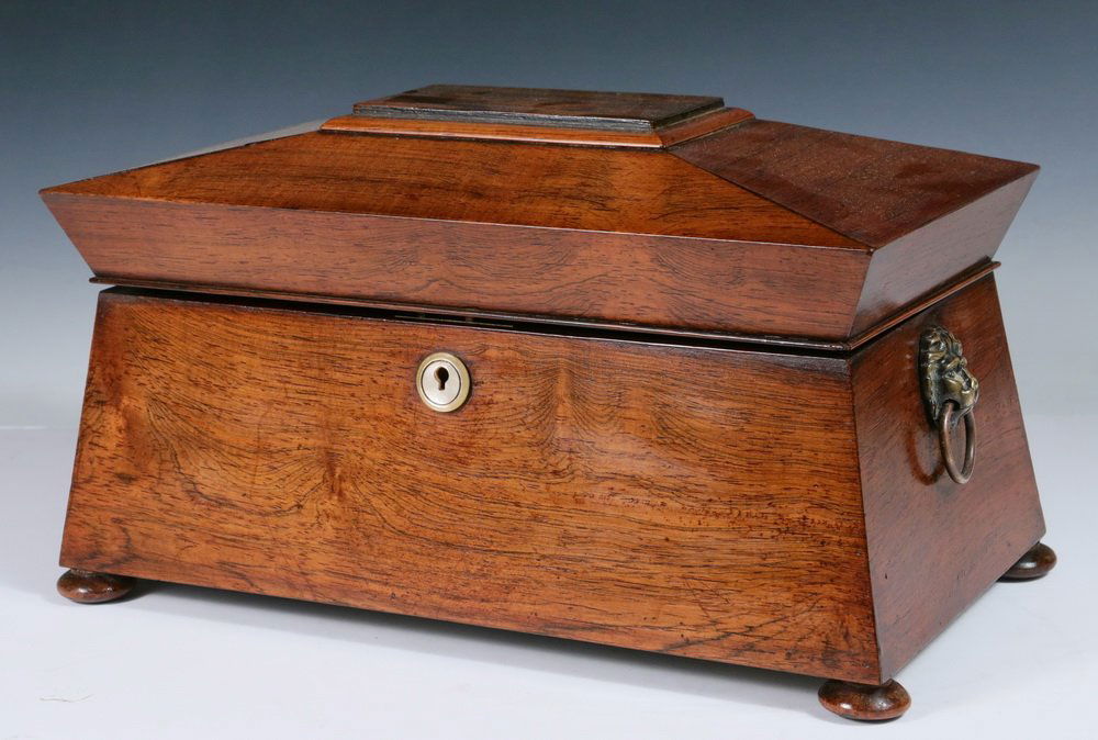 LARGE TEA CADDY - Sarcophagus Form Rosewood Caddy with (1 of 2)