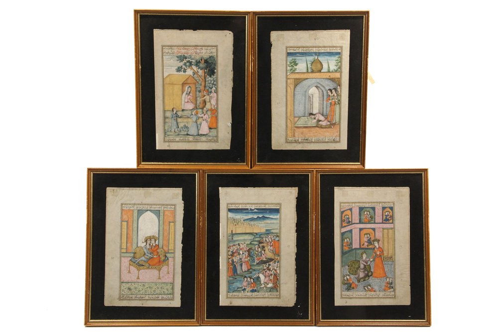 (5) FRAMED PERSIAN ILLUMINATED MANUSCRIPT LEAVES - (1 of 6)