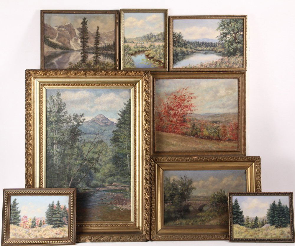 ARTHUR E. HARRIS (19th c. Mass) - (8) Landscapes, oil (1 of 3)