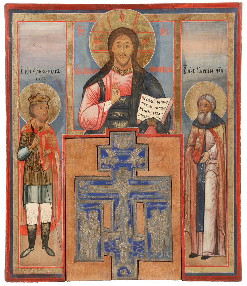 RUSSIAN ICON - St. Alexander, St. Serge and Christ, egg (1 of 6)