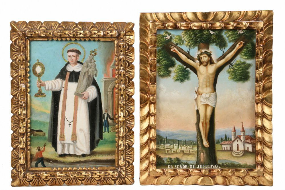 (2) SOUTH AMERICAN FRAMED TIN RETABLO - Both 19th c., (1 of 4)