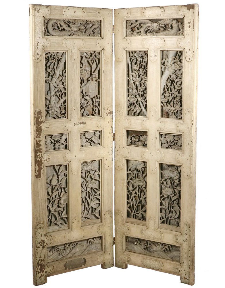 TWO-PANEL CHINESE FOLDING SCREEN - Room Divider made up (1 of 6)