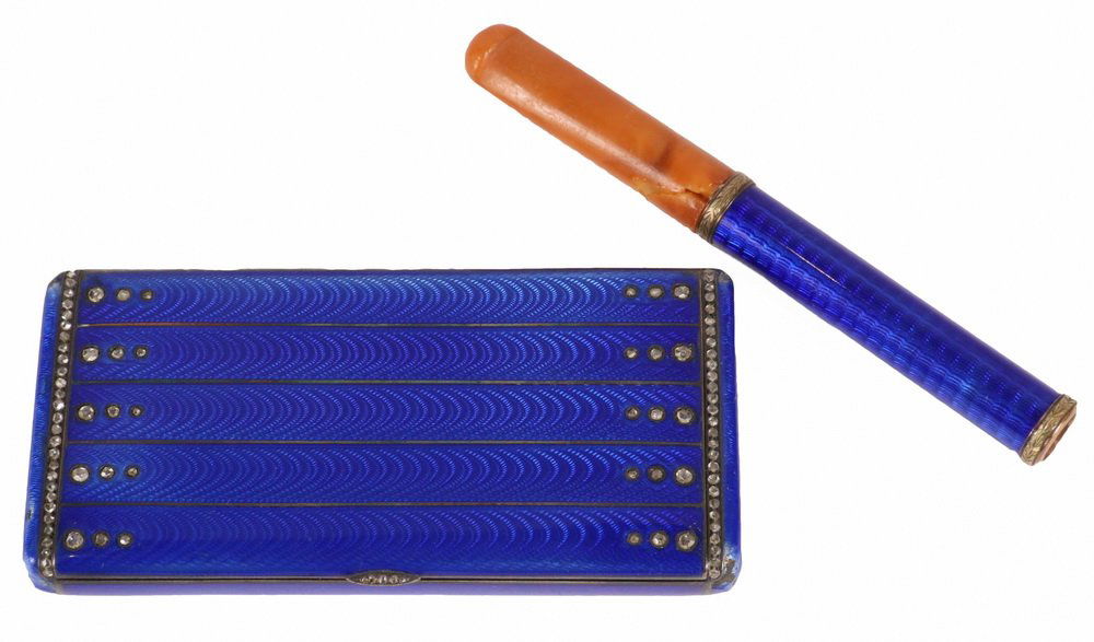 CIGARETTE CASE & HOLDER - Russian Royal Blue Guilloche (1 of 9)