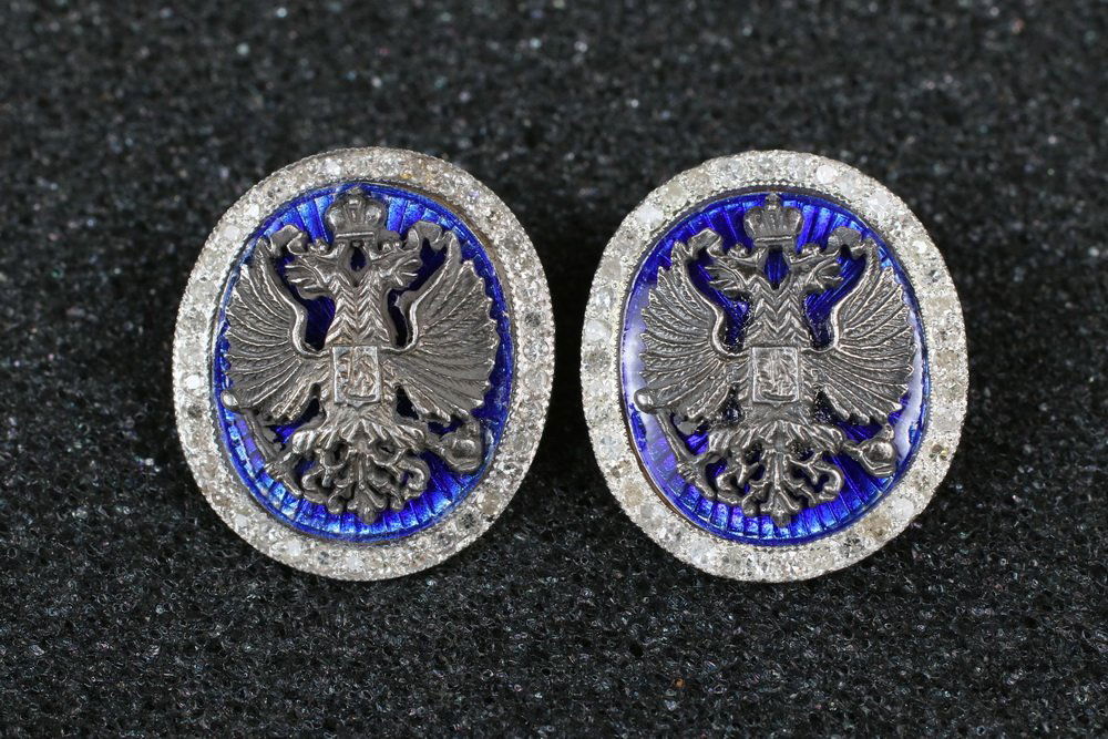 CUFFLINKS - Pair of Russian 14K Yellow Gold, Blue (1 of 2)