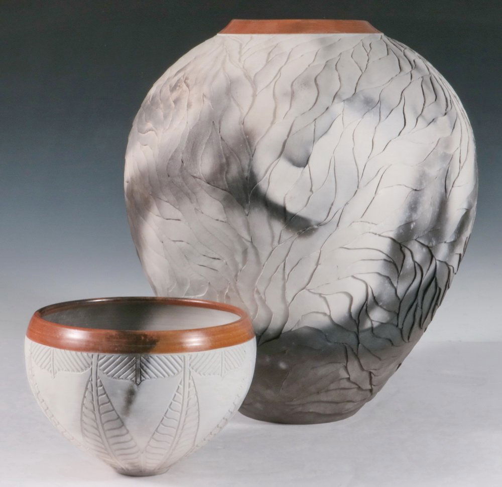 (2 PCS) CONTEMPORARY ART POTTERY - Large Ovoid Vase and (1 of 4)