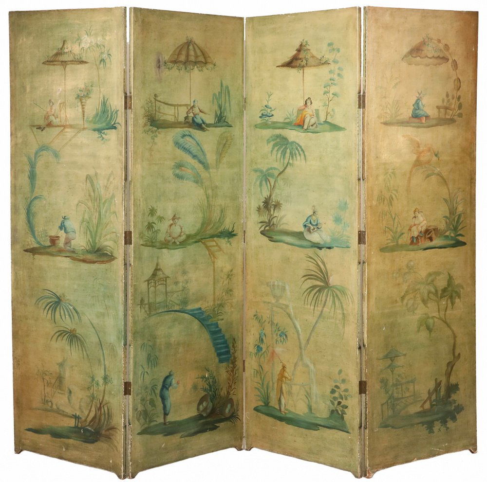 FOUR-PANEL FOLDING SCREEN WITH ORIENTAL THEME - Circa (1 of 7)