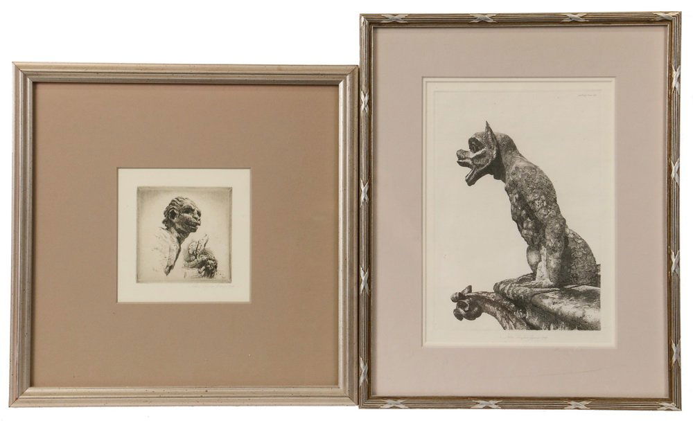 JOHN TAYLOR ARMS, JR. (CT/MD/MA/DC, 1887-1953) - (2): JOHN TAYLOR ARMS, JR. (CT/MD/MA/DC, 1887-1953) - (2) Etchings, both Devils of Notre Dame,1929, including the larger: Fletcher 255.ii. Gargoyle Series #13. Edition 255, signed and dated in plate and in