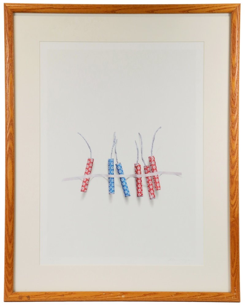 ALAN MAGEE (ME/PA, 1947 - ) - "Firecrackers", limited: ALAN MAGEE (ME/PA, 1947 - ) - "Firecrackers", limited edition offset lithograph, pencil signed and numbered 125/275, in half round golden oak frame, matted and glazed, OS: 31" x 25", image size: 22" x