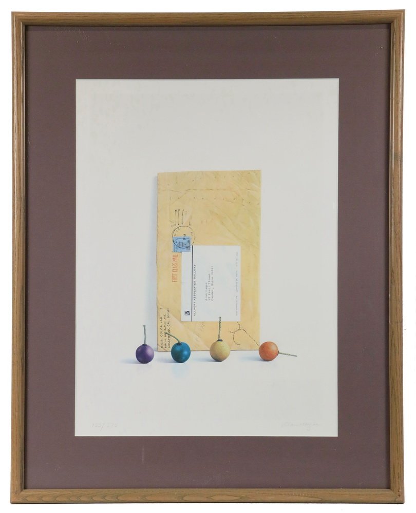 ALAN MAGEE (ME/PA, 1947 - ) - "Smoke Balls", limited: ALAN MAGEE (ME/PA, 1947 - ) - "Smoke Balls", limited edition offset lithograph, pencil signed and numbered 133/275, in half round grey oak frame, matted and glazed, OS: 26 1/2" x 21 1/2", image size:
