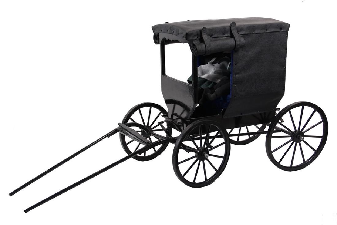 SCALE MODEL AMISH BUGGY: Buggy Made to Scale and of Authentic Materials, circa 1995, by Amish Buggy Maker Eli E. Miller of 'Bunker Hill Buggy' in Millersburg, Ohio, member of the Old Order Amish Church. He began making these 