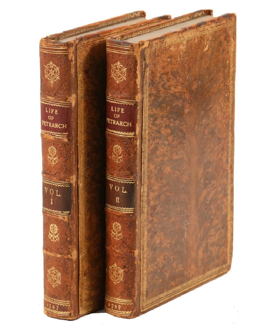 (2 VOL SET) BIOGRAPHY: "The Life of Petrarch. Collected from Memoires pour la Vie de Petrarch." By Mrs. (Susanna) Dobsobn. Third Edition, embellished with eight copper plates, designed by Kirk, and engraved by Ridley. In tw