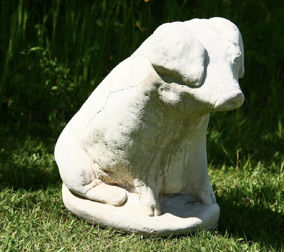 GARDEN SCULPTURE: Cast Stone Figure of a Seated Pig, possibly "Wilbur" from "Charlotte's Web" by E.B. White, who was a Brooklin, Maine resident. 16" x 12" x 9". Surface cracks.