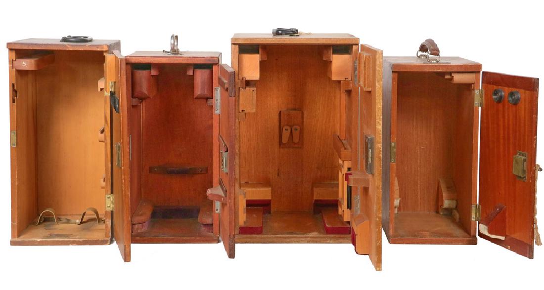 (4) EMPTY MICROSCOPE BOXES: Late 19th to early 20th c., mahogany. Generally good condition.