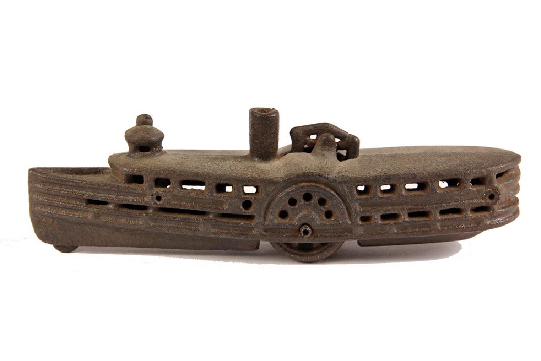 CAST IRON TOY BOAT: Sidewheeler Coastal Steamboat by A.C. Williams, circa 1912-1920. Wheeled.