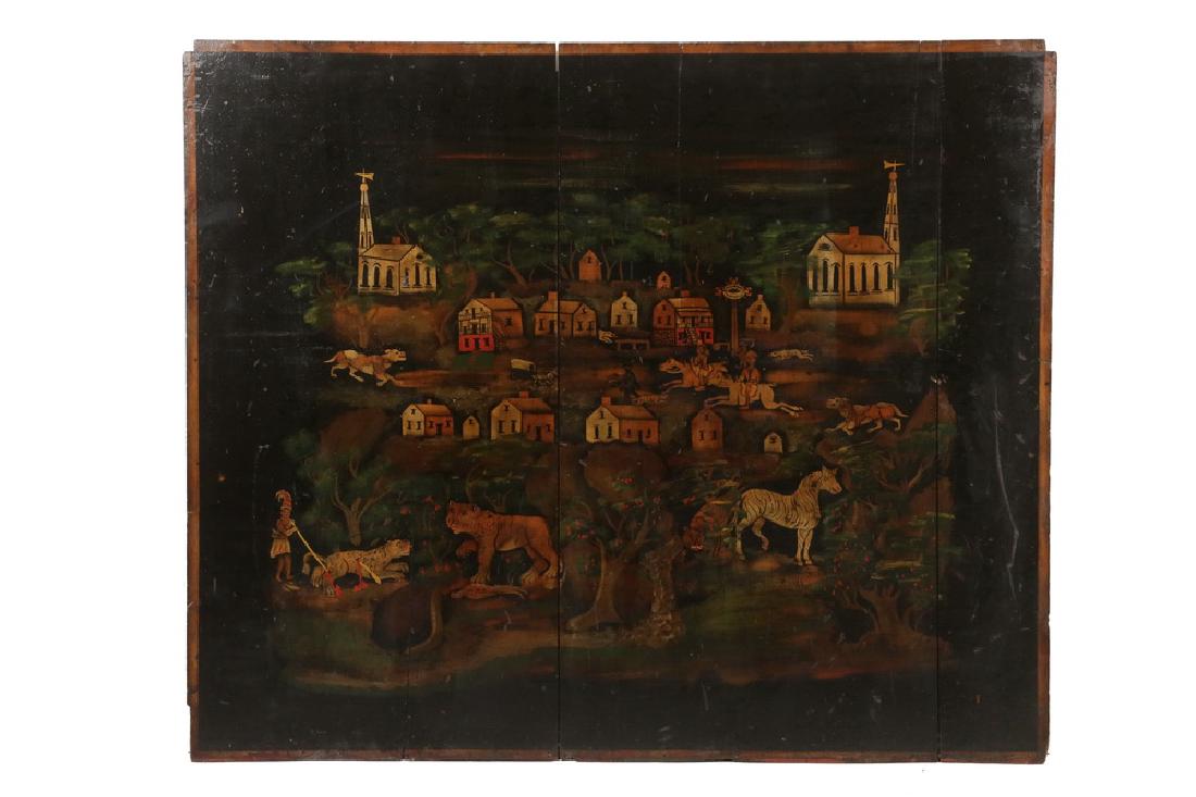 RARE FOLK ART PAINTED AND STENCILED FIREBOARD (1 of 4)